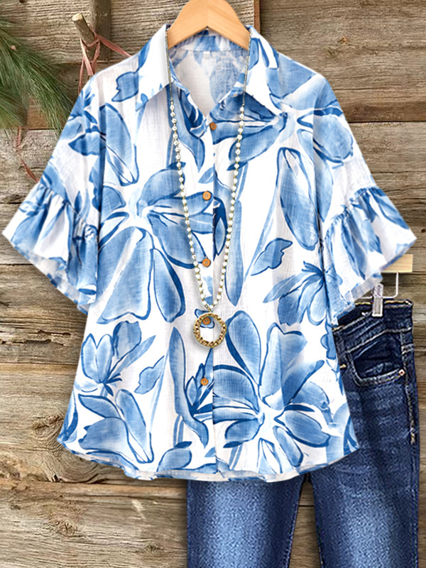 Ocean Blossom Ruffle Shirt