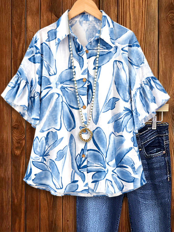Ocean Blossom Ruffle Shirt