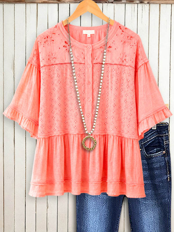 Coral Coast Eyelet Peplum Top