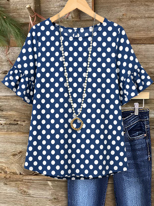 Navy Dot Flutter Sleeve Top
