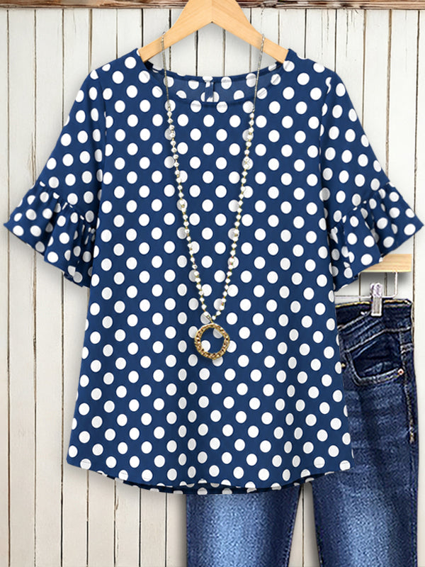 Navy Dot Flutter Sleeve Top