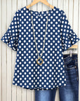 Navy Dot Flutter Sleeve Top
