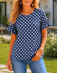 Navy Dot Flutter Sleeve Top