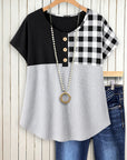 Black & Plaid Colorblock Henley Top