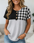 Black & Plaid Colorblock Henley Top