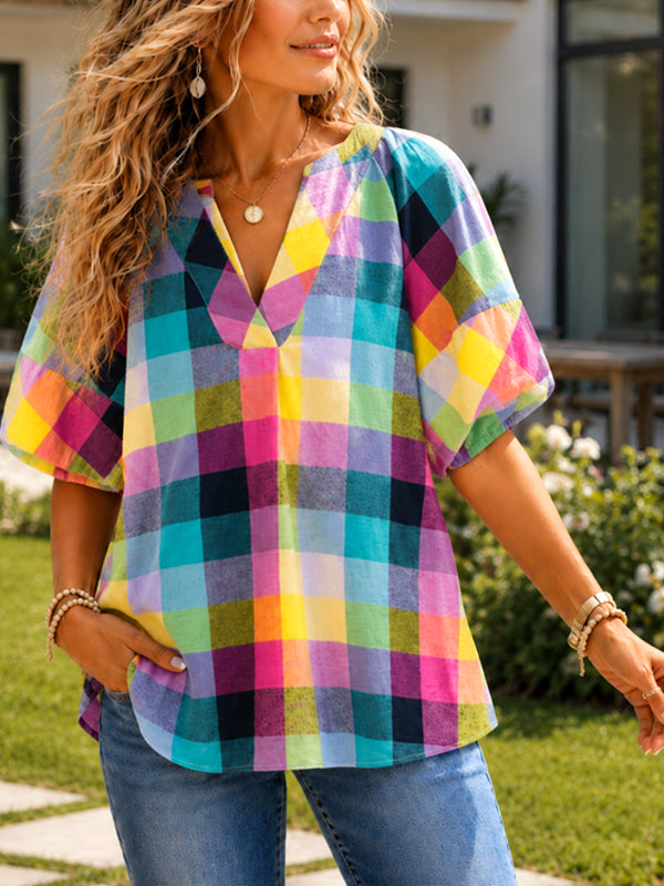 Rainbow Picnic V-Neck Blouse