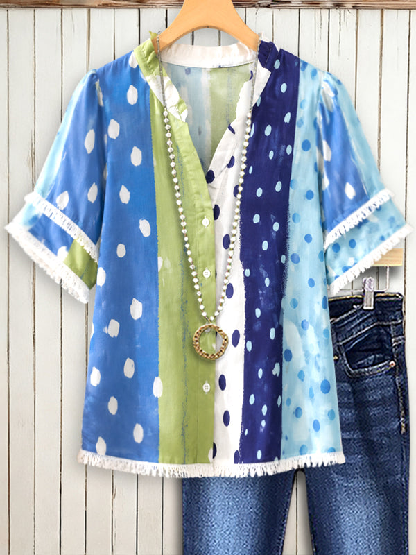 Coastal Breeze Patchwork Blouse