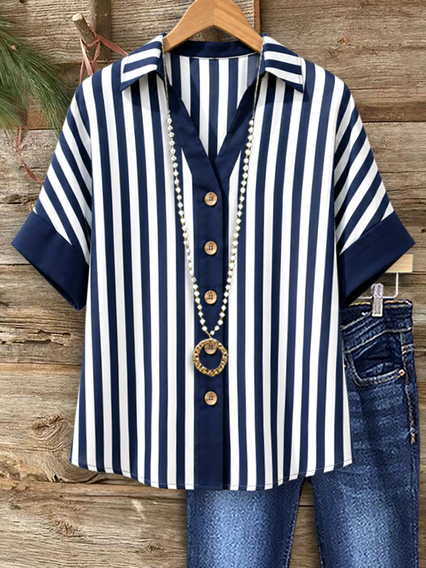 Harbor Stripe Button-Up Blouse
