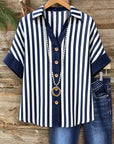 Harbor Stripe Button-Up Blouse