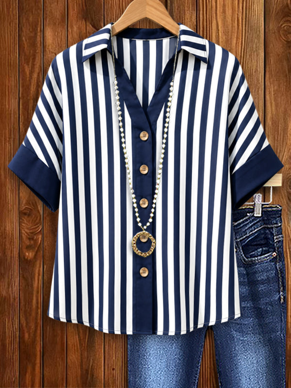 Harbor Stripe Button-Up Blouse