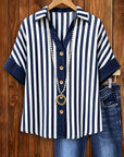 Harbor Stripe Button-Up Blouse