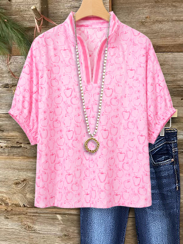 Sweet Apple Pop V-Neck Top