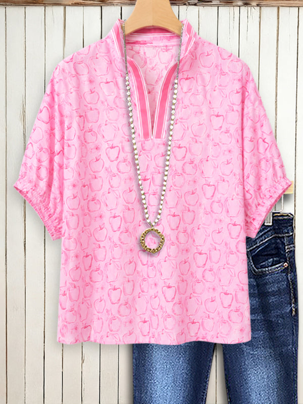 Sweet Apple Pop V-Neck Top
