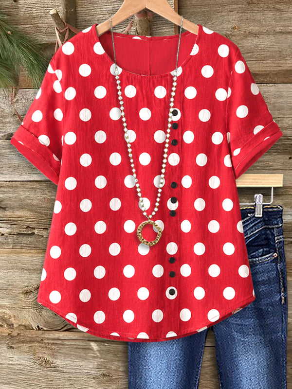 Retro Polka Charm Button Top