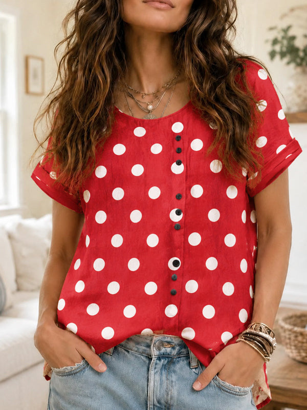 Retro Polka Charm Button Top