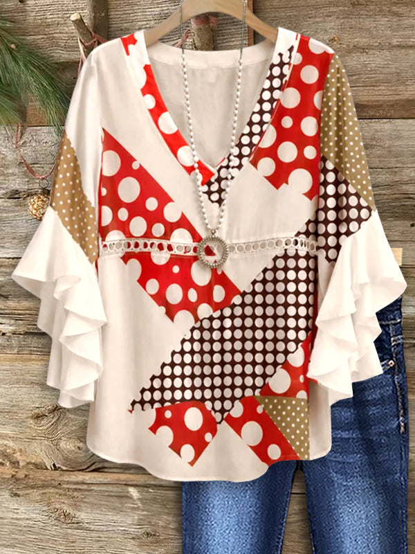 Patchwork Dot Mix Flutter Top