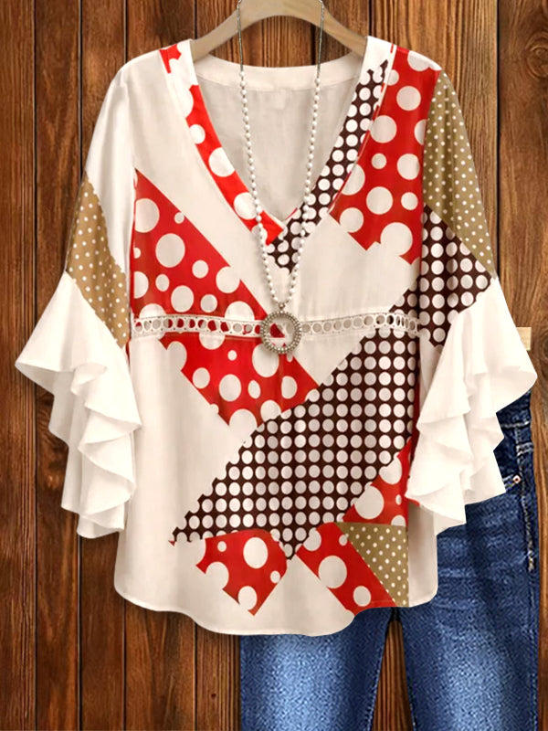 Patchwork Dot Mix Flutter Top