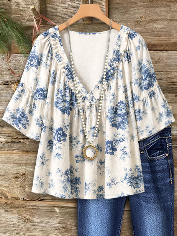 Blue Willow Peasant Blouse