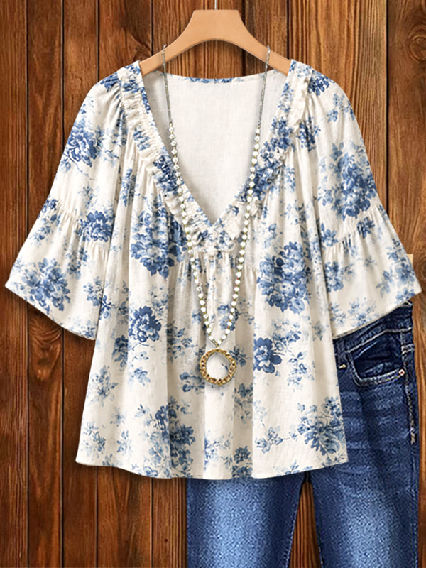Blue Willow Peasant Blouse