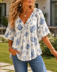 Blue Willow Peasant Blouse