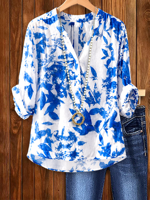 Coastal Bloom V-Neck Blouse