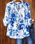 Coastal Bloom V-Neck Blouse