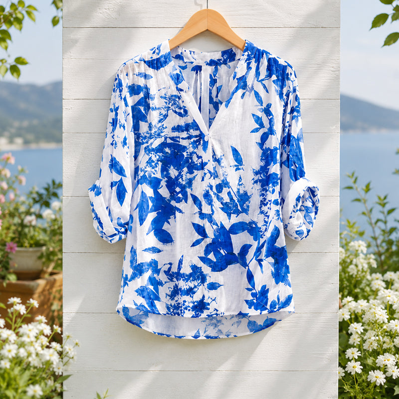 Coastal Bloom V-Neck Blouse