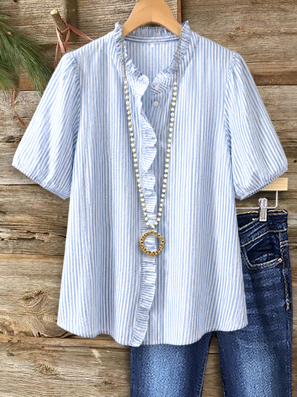 Skyline Ruffle Stripe Blouse