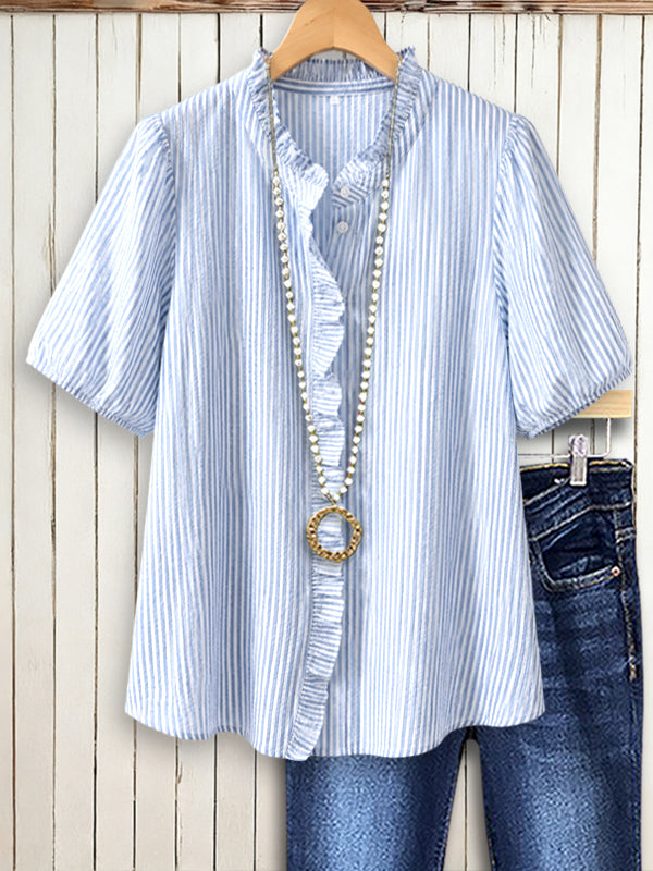 Skyline Ruffle Stripe Blouse