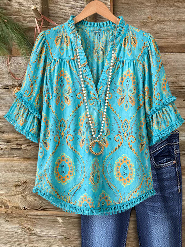 Lagoon Paisley Ruffle Blouse