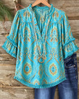 Lagoon Paisley Ruffle Blouse