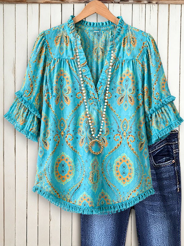 Lagoon Paisley Ruffle Blouse