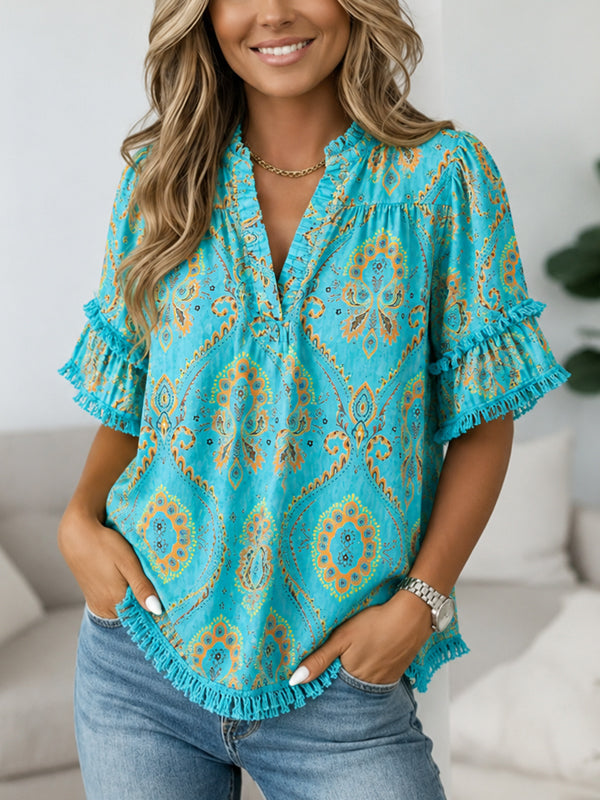 Lagoon Paisley Ruffle Blouse
