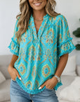 Lagoon Paisley Ruffle Blouse