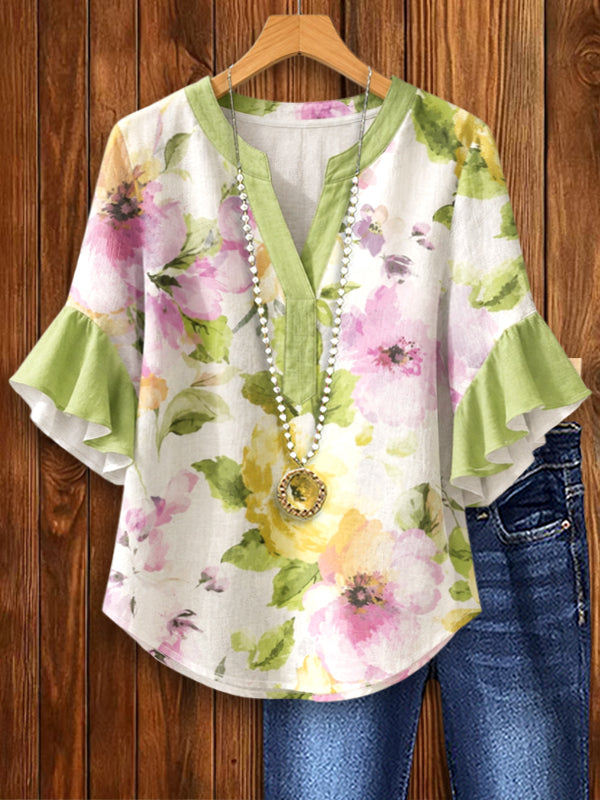 Garden Whisper Flutter Sleeve Blouse
