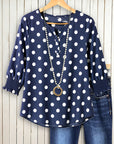 Navy Charm Smocked Cuff Blouse