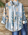 Blue Patchwork Textured Button-Up Shirt