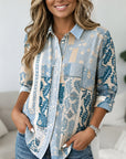 Blue Patchwork Textured Button-Up Shirt
