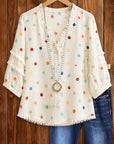 Rainbow Dot Ruffle V-Neck Blouse