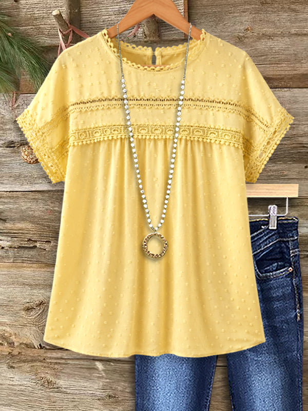 Sunny Swiss Dot Lace Yoke Top