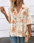 Vintage Floral Stripe Sleeve Button Shirt
