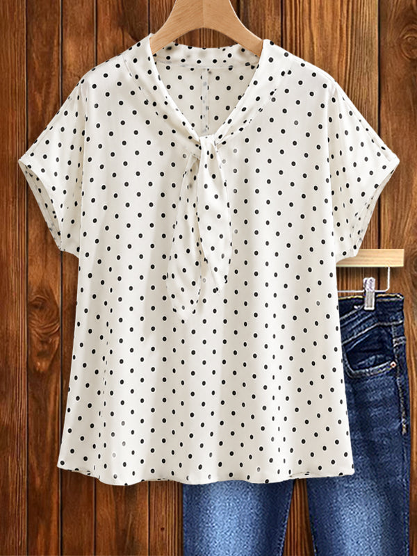 Classic Polka Dot Tie-Neck Blouse