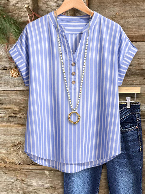 Breezy Blue Stripe Henley Blouse