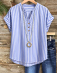 Breezy Blue Stripe Henley Blouse