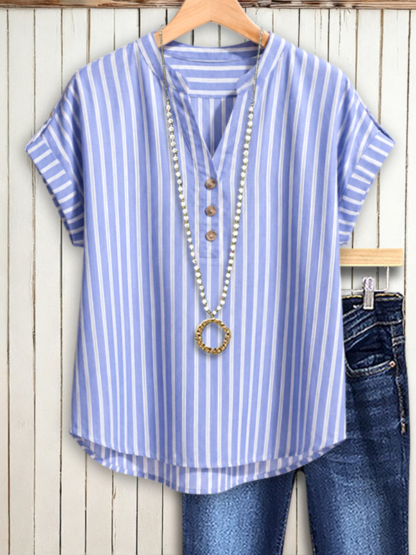 Breezy Blue Stripe Henley Blouse