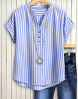 Breezy Blue Stripe Henley Blouse