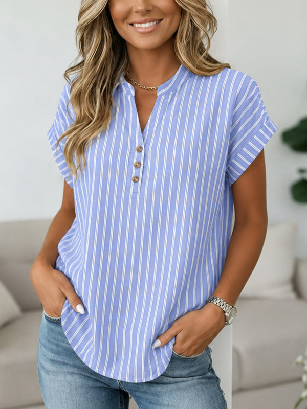 Breezy Blue Stripe Henley Blouse