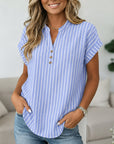 Breezy Blue Stripe Henley Blouse