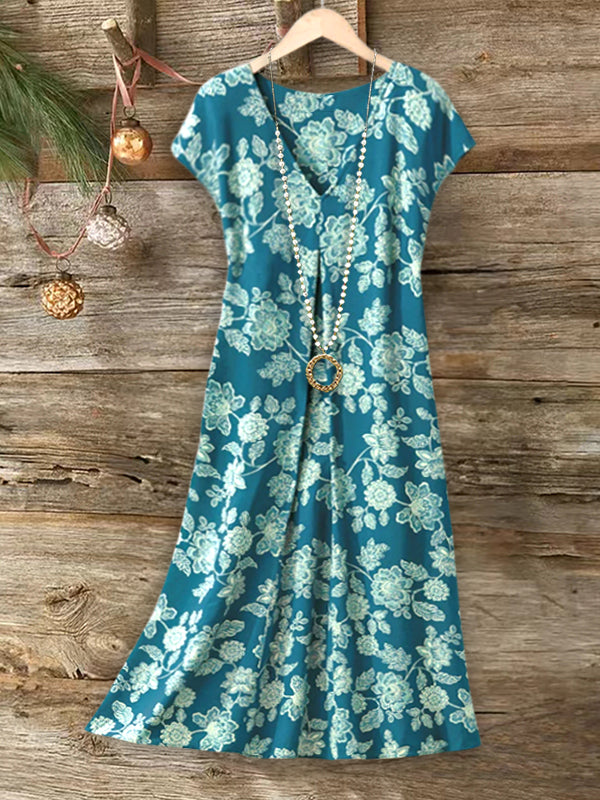 Ocean Bloom Faux Wrap Floral Dress