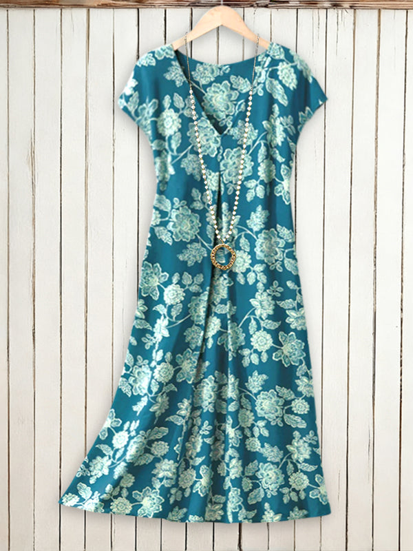 Ocean Bloom Faux Wrap Floral Dress